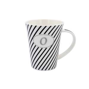 Porcelain mug with black and white stripes and the letter O - Serving