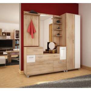 Andretti Előszoba Bútor - Magasfényű Fehér - Sonoma Tölgy