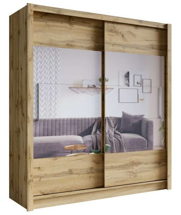 Kenton Tükör Tolóajtós Szekrény - Wotan Tölgy - 180 cm