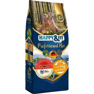 Happy&Fit Professional Plus Performance Csirke&Rizs 15kg+3kg kutyaeledel - Állattartás