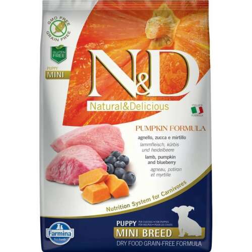 N&D Natural & Delicious Tökös Formula Bárány, Tök és Áfonya Száraztáp Kölyökkutyáknak, Mini Fajtáknak, 7kg