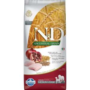 N&D Ancestral Grain Senior Medium & Maxi száraz kutyaeledel, csirke, tönköly, zab és gránátalma recepttel, 12kg-os zsák - N&D