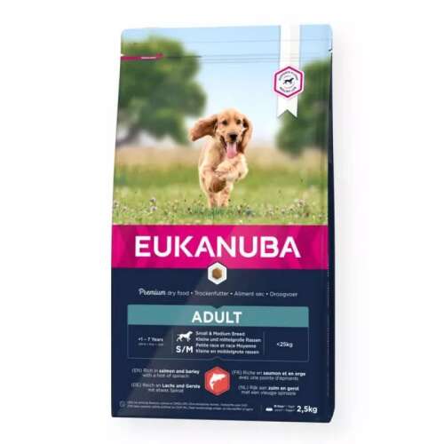 Eukanuba - Felnőtt Kis és Közepes Kutyaeledel - Lazac & Árpával - 2,5kg