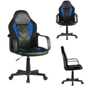 Fekete-kék gamer szék gyerekeknek, állítható magasságú, karfákkal - Akord