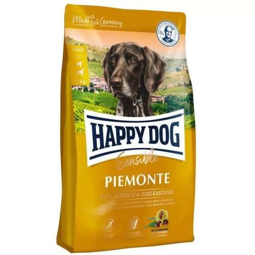 Happy Dog Sensible Piemonte száraz kutyaeledel felnőtt kutyáknak, 10 kg-os zsák, kacsával és tengeri hallal, gluténmentes, édes gesztenyével, ideális aktív kutyáknak - Happy Dog