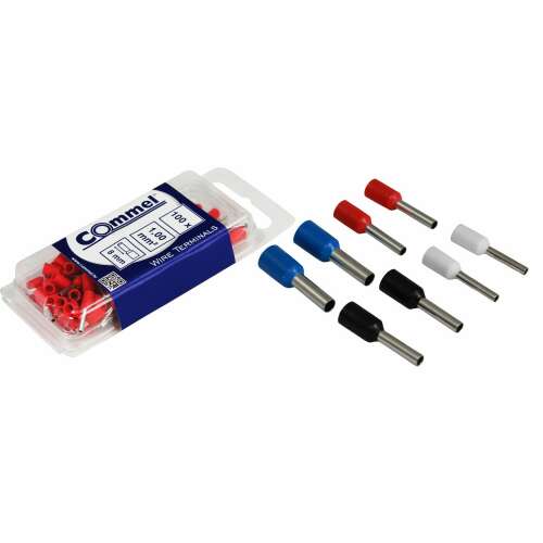 100 Stück 2,5 mm² isolierte Drahtendhülsen, rot, blau, schwarz, weiß, Marke Commel