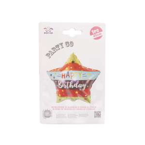 Party Go Balon cu folie în formă de stea Happy Birthday de 45 cm, umflat cu heliu sau aer, autosigilant - Accesorii pentru petrecere