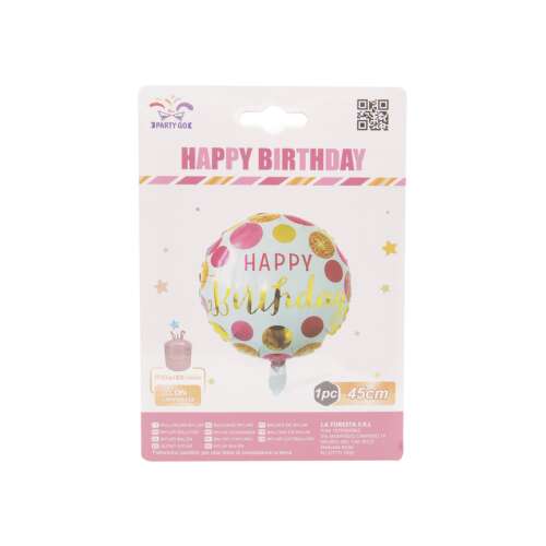 Фолиев балон Happy Birthday, 45cm, розови и жълти точки, Party Box