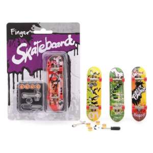 Fingerboard skateboard set with 3 different colored decks, 4 wheels, trucks, screws, and screwdriver - Creative Toy