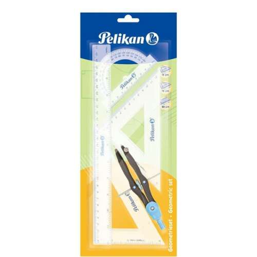 Set geometric Pelikan 5 piese cu compas, include rigle, raportor și compas
