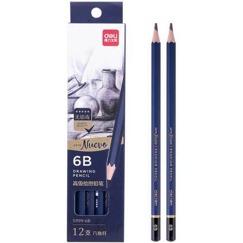 Deli Arte Nuevo 6B rajzceruzák, 12 darabos, hatszögletű, sötét grafit
