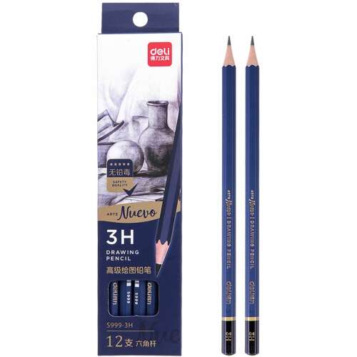 Deli Arte Nuevo 3H Zeichenbleistifte, 12 Stück, sechseckig, blauer Schaft