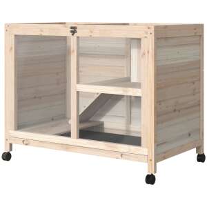 PawHut 2 szintes fa nyúlketrec rámpával és kihúzható tálcával, 91,5 x 53,3 x 73 cm - PawHut