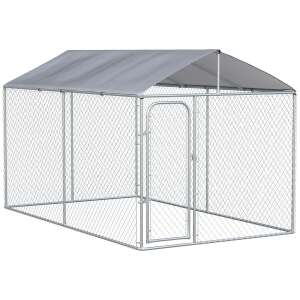 PawHut fém kutya kennel tetővel, 400x230x232 cm, ezüst - PawHut