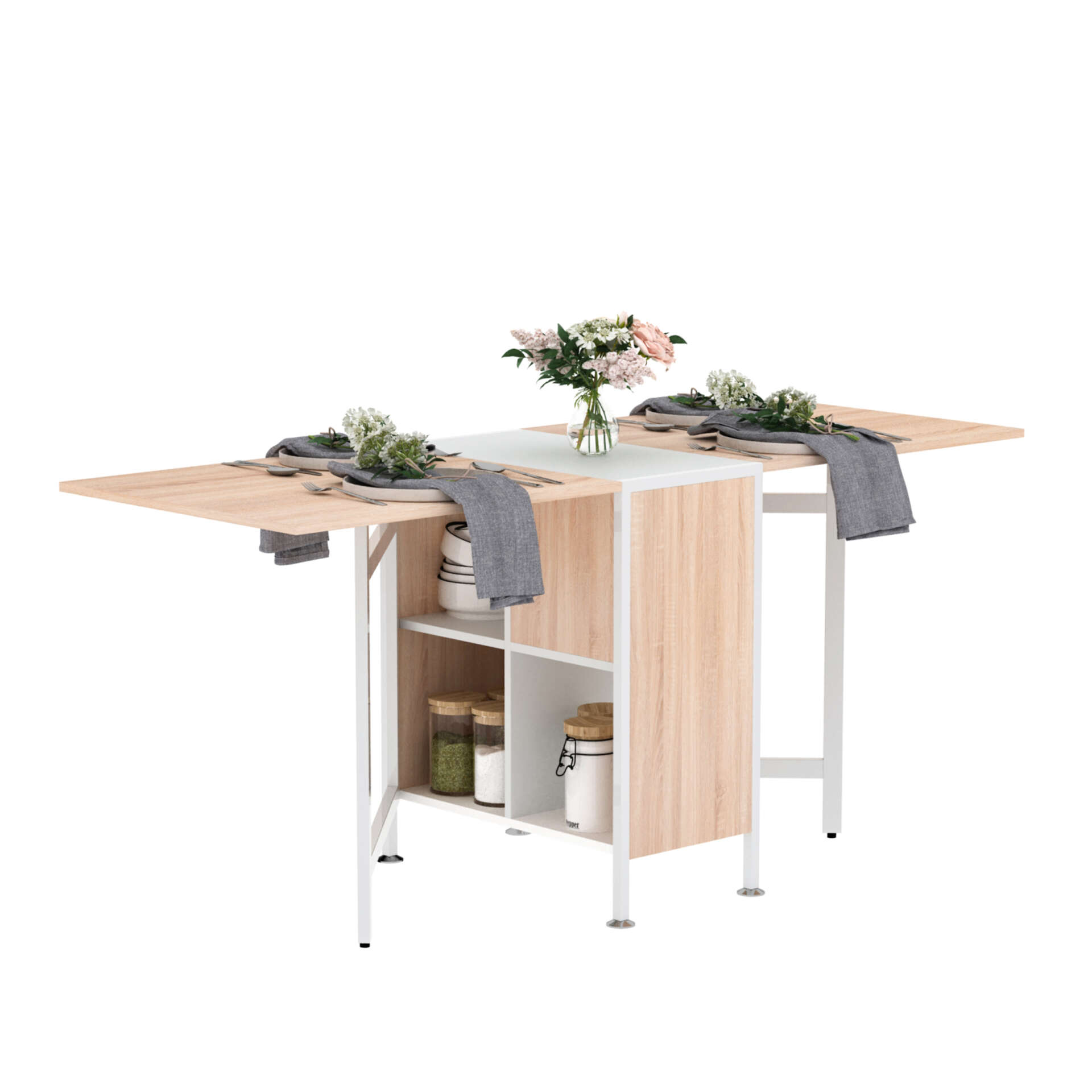 Homcom kihúzható íróasztal, MDF / fém fa, 169 x 62 x 75 cm, fehér / bézs