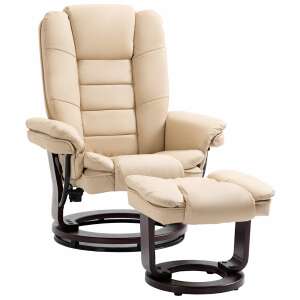 Beige Homcom reclining armchair with footrest, swivel base, comfortable seating, perfect for living room or office - Living Room Furniture