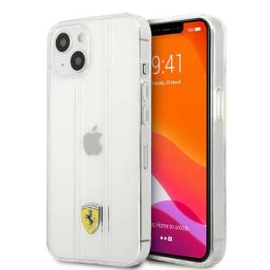 Ferrari iPhone 13 Pro átlátszó tok 3D csíkokkal és Ferrari logóval - Ferrari Telefontok
