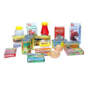 18 piece pretend play grocery food set, includes cans, boxes, and other items for pretend shopping - Shop Playset, Shopping