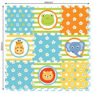 Dunta Baba Puzzle Szőnyeg, 9 darabos habos puzzle szőnyeg állatos mintával, összeszerelve, mutatja az összes 9 darabot - Szivacs puzzle