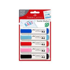 Set de markere textile Faber-Castell 5 bucăți, albastru, albastru deschis, roșu, roz, negru - Markere