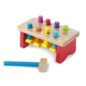 Melissa & Doug Deluxe Pounding Bench, wooden toy for toddlers, hammer and colorful pegs, classic toy - Melissa & Doug