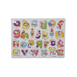 Puzzle din lemn cu alfabet pentru copii, cu litere mici, ilustrații colorate și butoane pentru o prindere ușoară - Jocuri de sortare a formelor