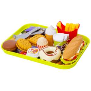 Set de mâncare de joacă cu tavă, 15 piese, include burger, cartofi prăjiți, gogoașă, înghețată, sandviș și multe altele - Joacă alimente