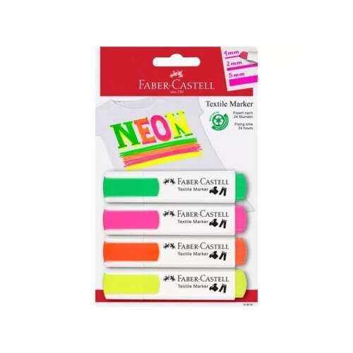 Zestaw markerów do tkanin Faber-Castell Neon, 4 sztuki, zielony, różowy, pomarańczowy, żółty