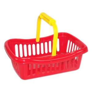 Red mini plastic shopping basket with yellow handle, for pretend play - Shop Playset, Shopping