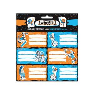 Ars Una Wheelz csomagolt füzetcímke, 18 db, 3 ív, 6 db címke/ív, vicces állatokkal bicikliken, gördeszkán és görkorcsolyán - Füzetcímke