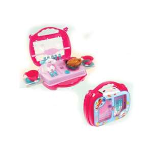 Mochtoys tragbares Spielküchenset mit 22 Teilen, rosa Koffer mit Küchenutensilien, Tellern, Tassen und Bratpfanne - Mochtoys