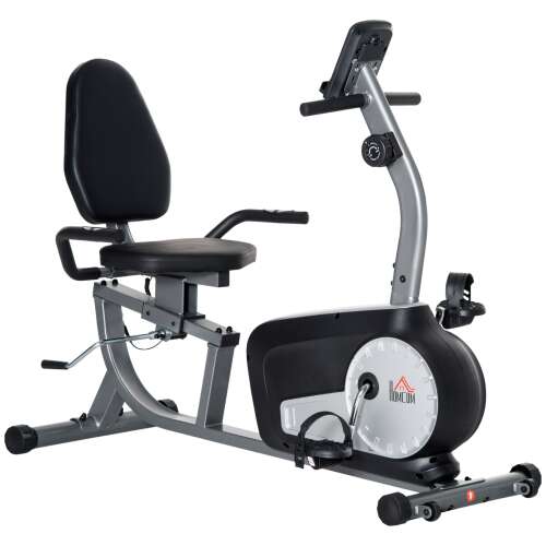 Homcom fitneszkerékpár, 8 ellenállási fokozat, acél/ABS, LCD monitor, 122-137x62x103 cm, ezüst/fekete