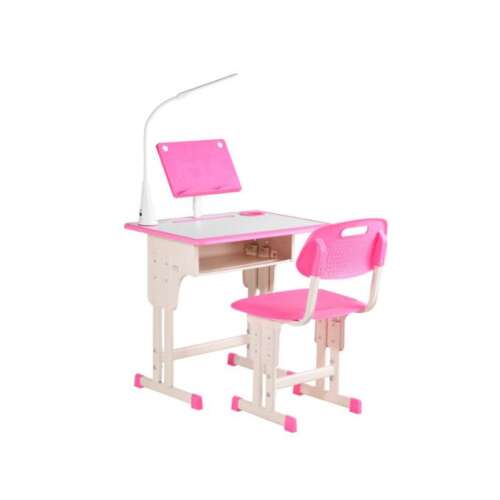 Íróasztal gyermekszékkel Homcom, LED lámpa, Állítható magasságú, MDF/polipropilén/acél, 60x45x90-102 cm, rózsaszín