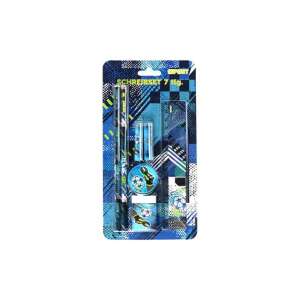 Spirit Football Goal 7-teiliges Schreibset, enthält Bleistifte, Stifte, Lineal, Radiergummi, Spitzer, blaues und schwarzes Design - Schreibwaren-Sets