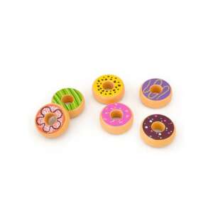 Set de 6 gogoși din lemn colorate pentru joacă de rol, perfect pentru joaca imaginativă și dezvoltarea abilităților de comunicare - Joacă alimente