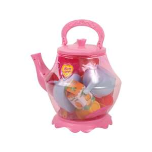 19-piece plastic tea set in a canister