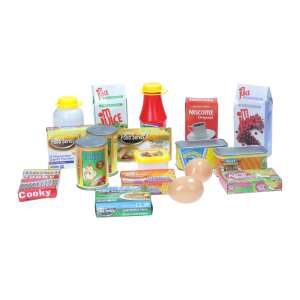 18-częściowy zestaw żywności do zabawy dla dzieci, zawiera mleko, sok, jajka, puszki i wiele innych - Sklep, zabawa, zakupy