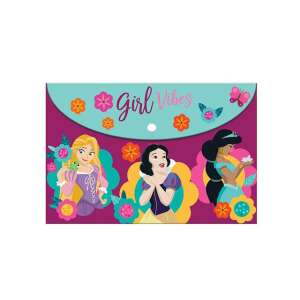 Dosar A4 cu Prințese Disney: Rapunzel, Albă ca Zăpada și Jasmine, cu închidere cu clapetă și design colorat. - Huse de protecţie acte