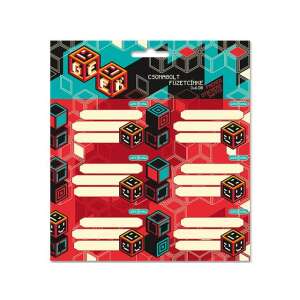 Ars Una Geek Notizbuch-Etiketten, 3 Blätter mit je 6 Etiketten, roter Hintergrund mit pixeligem Würfeldesign - Schulanfang, Schulmaterialien