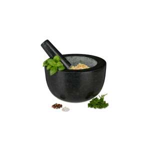Gránit mozsár és mozsártörő, 20 cm átmérőjű, gyógynövények, fűszerek, magvak és diófélék őrléséhez - Mozsár