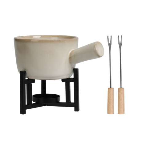 Zestaw do fondue Excellent Houseware, porcelanowy, czarno-biały, ze stojakiem i widelcami