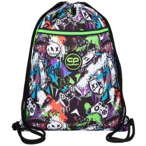 Cool Pack Peek a Boo Gamer tornazsák cipzáras zsebbel, fekete és zöld színben, színes gamer és gördeszkás mintával - Tornazsák