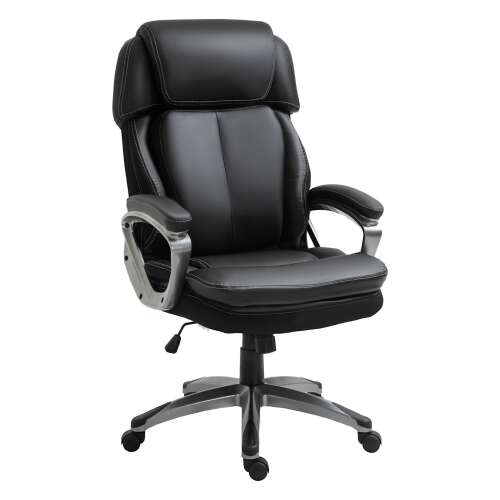 Ergonomikus irodai szék, Vinsetto, Szintetikus bőr/fém, Állítható magasságú, Ringató szerkezet, 68 x 76 x 117-125 cm, Fekete