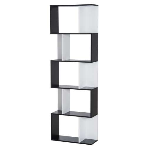 Homcom modern könyvespolc, PAL, 5 polc, 10 rekesz, 60 x 24 x 184,5 cm, fekete / fehér