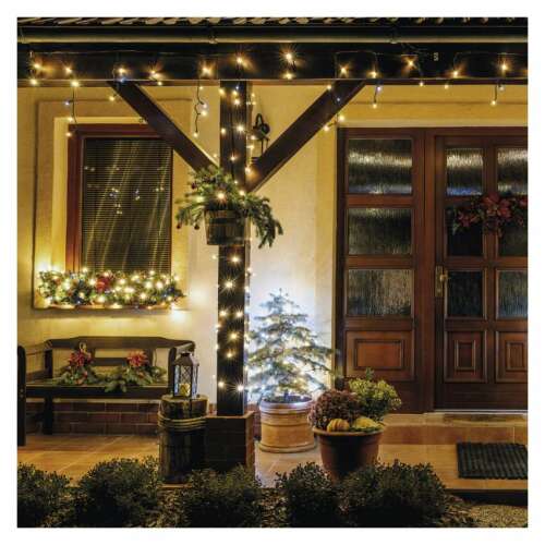 Emos D1AM03 10m 100LED IP44 multicolor string lights decorating a house exterior