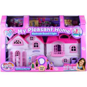 Sweet My Pleasant Home Elektroniczny dźwięk i światło Zestaw do zabawy w dom dla lalek, różowy plastikowy domek dla lalek z meblami i akcesoriami - Domek dla lalek