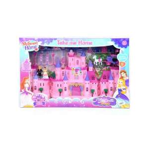 Rózsaszín kastély hintóval, figurákkal és fényekkel 60962296 