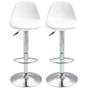 2 db fehér állítható bárszék króm talppal, Homcom - Étkező szék