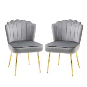 Homcom 2db kárpitozott székkészlet, acél/poliészter, bársony hatású, 57 x 58 x 88 cm, szürke/arany 60967474 - Étkező szék