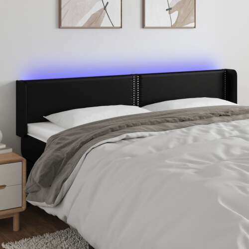 vidaXL fekete műbőr LED-es fejtámla 183 cm hálószobai környezetben - Ágytámla